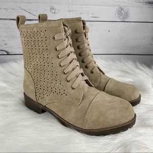 JUSTICE Ankle Boots with Cutout accents, front lace-up, side zipper, NEW w/ tags